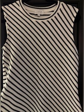Tanya Taylor Diagonal Black and White Sleeveless Knit Tank